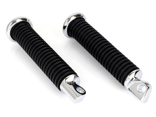 Extended Footpegs with Black Rubber & Male Mounts – Chrome.