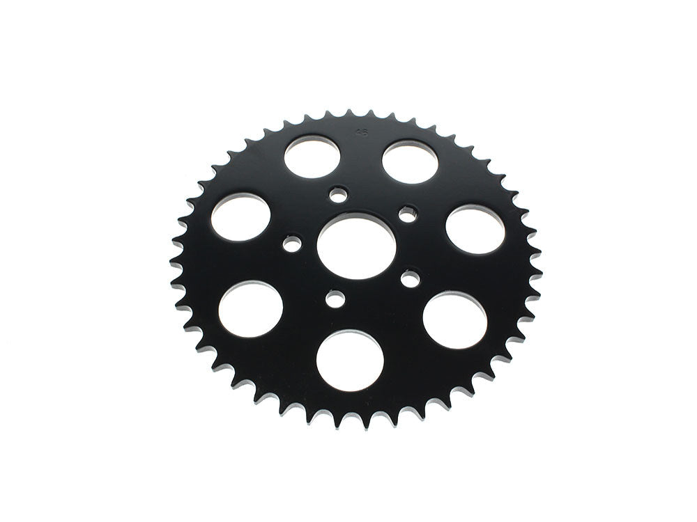 46 Tooth, Flat Steel Rear Chain Sprocket – Gloss Black. Fits Big Twin 1973-1999 & Sportster 1979-1999.