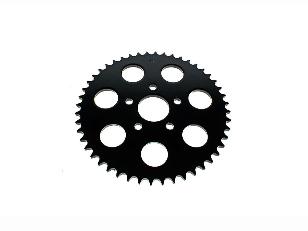48 Tooth, Flat Steel Rear Chain Sprocket – Gloss Black. Fits Big Twin 1973-1999 & Sportster 1979-1999.