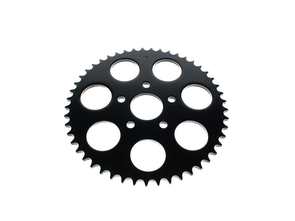 49 Tooth, Flat Steel Rear Chain Sprocket – Gloss Black. Fits Big Twin 1973-1999 & Sportster 1979-1999.