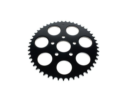 49 Tooth, Flat Steel Rear Chain Sprocket – Gloss Black. Fits Big Twin 1973-1999 & Sportster 1979-1999.