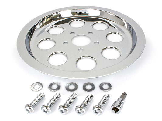 Rear Pulley Cover – Chrome. Fits Big Twin 1987-1999 with 70 Tooth Pulley.