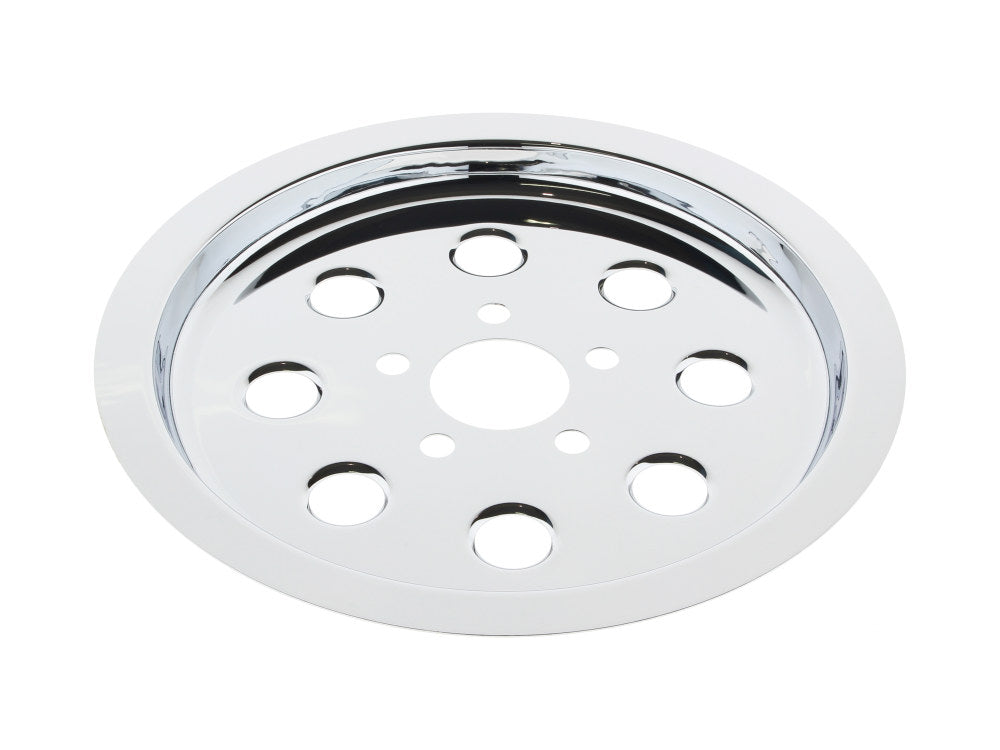 Rear Pulley Cover – Chrome. Fits Big Twin 1994-1999 with 65 Tooth Pulley.