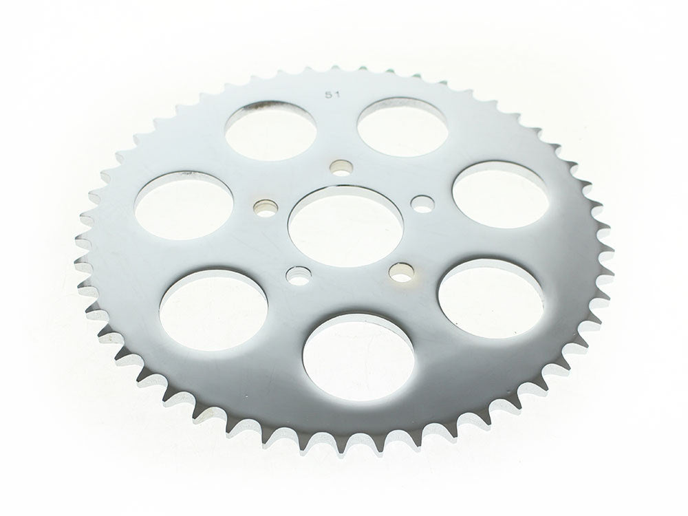 51 Tooth, Flat Steel Rear Chain Sprocket – Chrome. Fits Big Twin 2000up & Sportster 2000-2021.