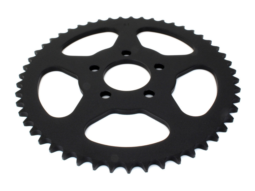 51 Tooth, Flat Steel Rear Chain Sprocket – Black. Fits Big Twin 2000up & Sportster 2000-2021.