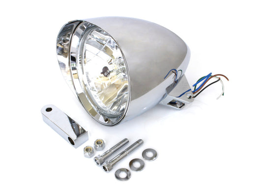 5-3/4in. Billet Headlight with Visor & Extended Mount – Chrome.