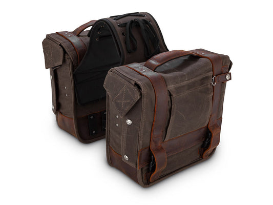 Throw-Over Saddlebags – Dark Oak Wet Waxed.