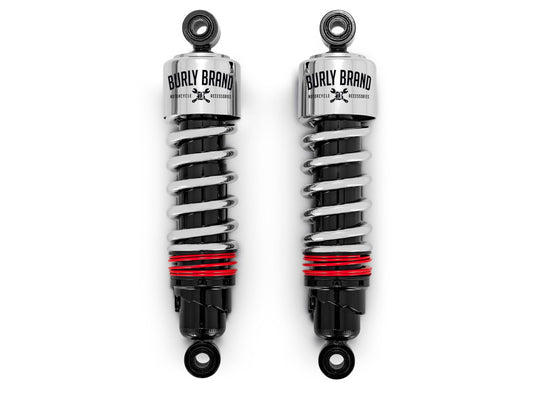 10-1/2in. Slammer Plus Rear Shock Absorbers – Chrome. Fits Dyna 1991-2017.