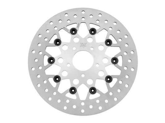 11.8in. Front Mesh Design Floating Disc Rotor – Silver. Fits Dyna 2006-2017, Softail 2015up, Sportster 2014-2021 & Some Touring 2008up.