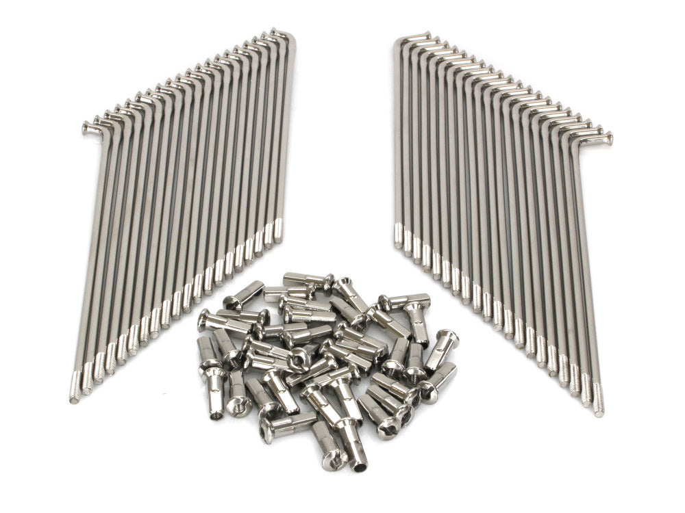19in. Spokes – Polished Stainless Steel. Fits Original Style H-D Deep Drop Center Rim when used in conjunction with Narrow Glide Hub 1973up & OEM H-D Mid Glide Front Hub 2006up.