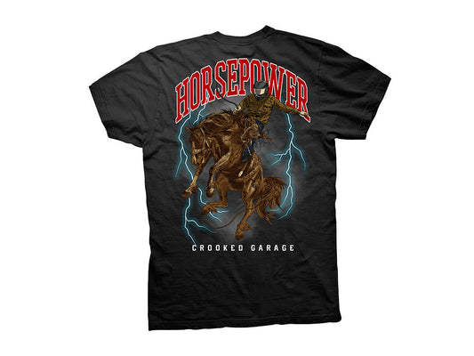 Crooked Clubhouse Black CG Horsepower Short Sleeve Tee. Medium.
