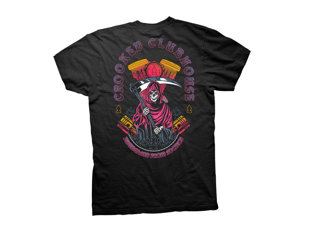 Crooked Clubhouse Black Grim Short Sleeve Tee. Medium.