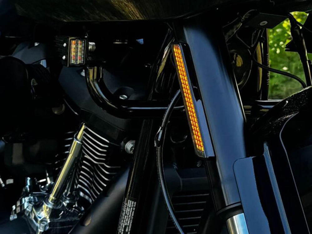 Amber LED Fork Lights – Smoke Lens, Black Housing. Fits Low Rider ST 2022up