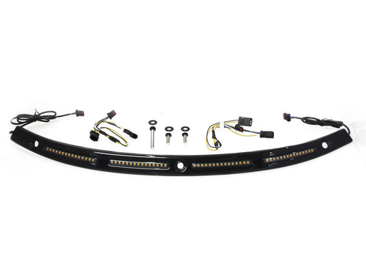 LED DRL Windshield Trim with Sequential Amber Turn, White Run & Smoke Lens – Black. Fits Touring 2014-2023