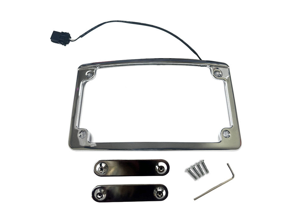 Curved Number Plate Frame with Number Plate Light Only – Chrome. Fits CVO Touring 2023up & Street Glide & Road Glide 2024up