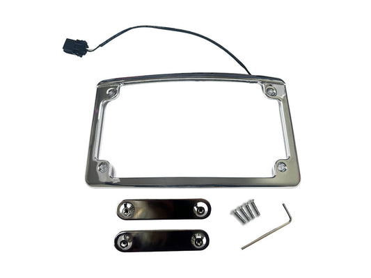 Curved Number Plate Frame with Number Plate Light Only – Chrome. Fits CVO Touring 2023up & Street Glide & Road Glide 2024up