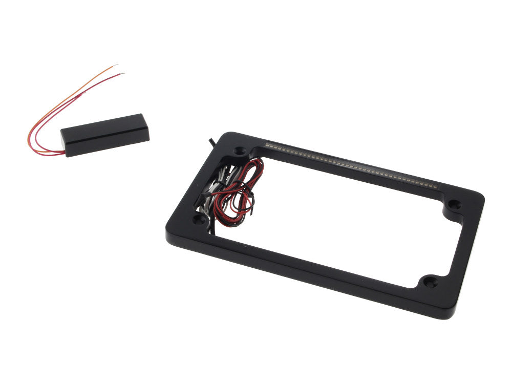 Flat Number Plate Frame with LED Red Brake Light – Black.