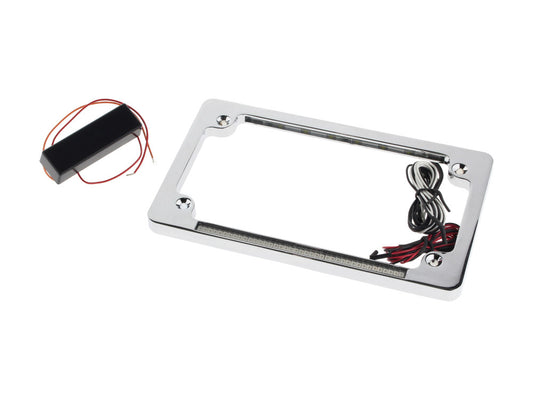 Flat Number Plate Frame with LED Red Brake Light – Chrome.