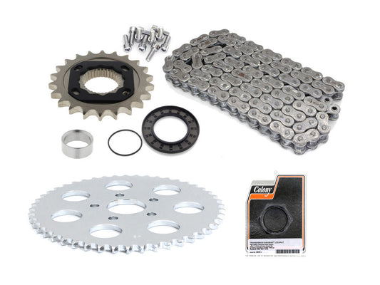 Rear Drive Belt to Chain Conversion. Fits Sportster 1991-1999. Silver rear Sprocket. Final Drive Ratio = 2.18:1