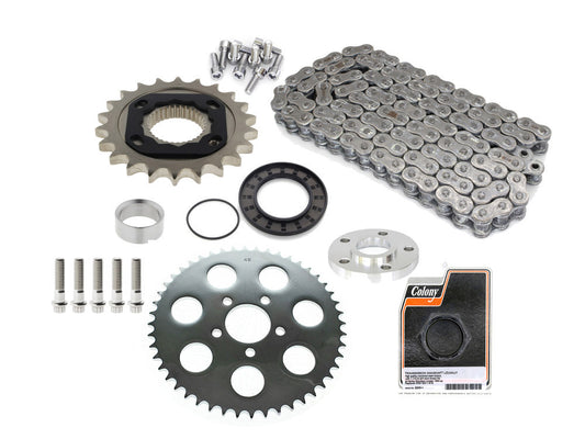 Rear Drive Belt to Chain Conversion. Fits Sportster 2004-2005. Silver rear Sprocket. Final Drive Ratio = 2.18:1