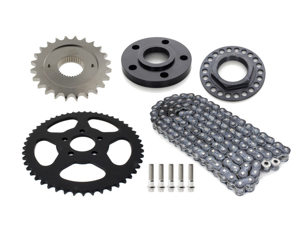 Rear Drive Belt to Chain Conversion. Fits Sportster 2006-2021. Black rear Sprocket. Final Drive Ratio = 2.12:1