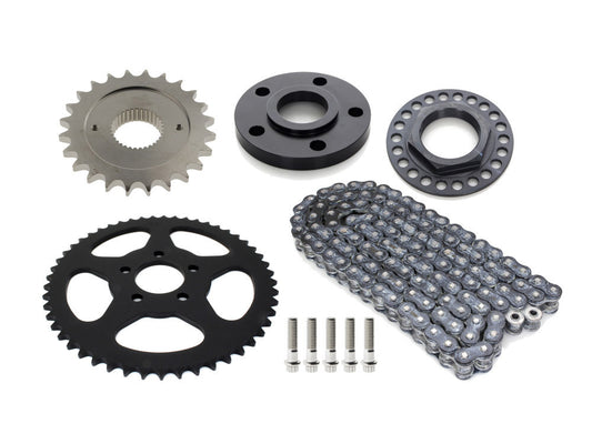 Rear Drive Belt to Chain Conversion. Fits Sportster 2006-2021. Black rear Sprocket. Final Drive Ratio = 2.12:1
