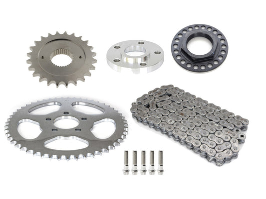 Rear Drive Belt to Chain Conversion. Fits Sportster 2006-2021. Silver rear Sprocket. Final Drive Ratio = 2.12:1