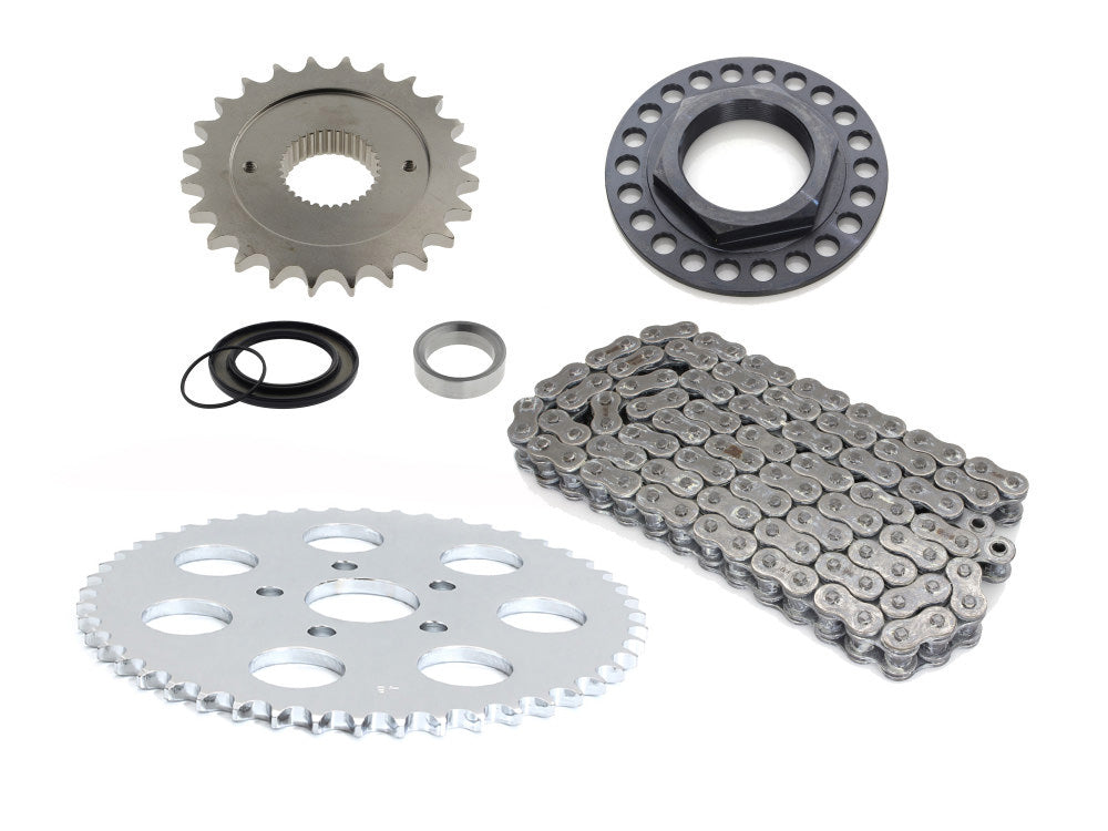 Rear Drive Belt to Chain Conversion. Fits Softail 1987-2006. Silver rear Sprocket. Final Drive Ratio = 2.00:1