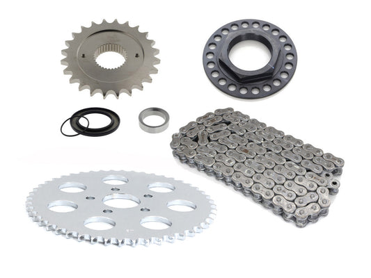 Rear Drive Belt to Chain Conversion. Fits Softail 1987-2006. Silver rear Sprocket. Final Drive Ratio = 2.00:1