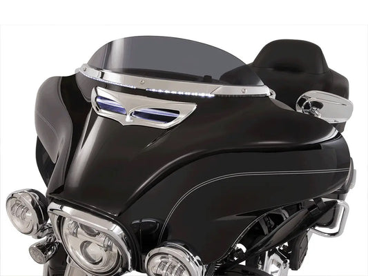 Horizon LED Windshield Trim with Sequential Amber Turn, White Run & Smoke Lens – Chrome. Fits Touring 2014-2023
