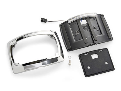 Curved Number Plate Frame with Number Plate Light Only – Chrome. Fits CVO Touring 2023up & Street Glide & Road Glide 2024up