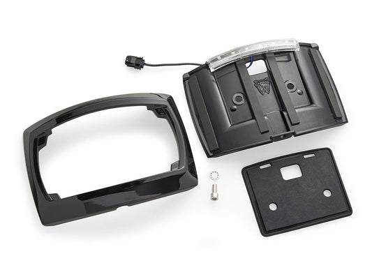 Curved Number Plate Frame with Number Plate Light Only – Gloss Black. Fits CVO Touring 2023up & Street Glide & Road Glide 2024up