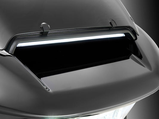 LED Fairing Vent Insert With Amber & White LED’s – Gloss Black with Smoked Lens. Fits Road Glide 2024up & CVO Roadglide (inc ‘STin.) 2023up.