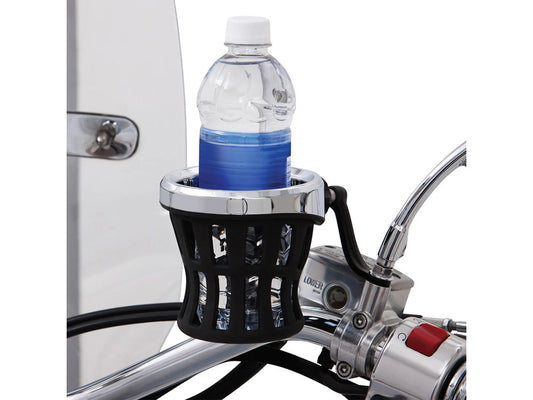 Drink Holder with Black Mirror Mount & Chrome Top Basket