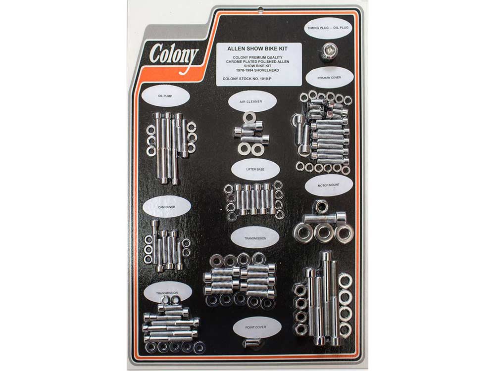 Polished Allen Head Show Bike Kit – Chrome. Fits Big Twin Shovel 1978-1984.