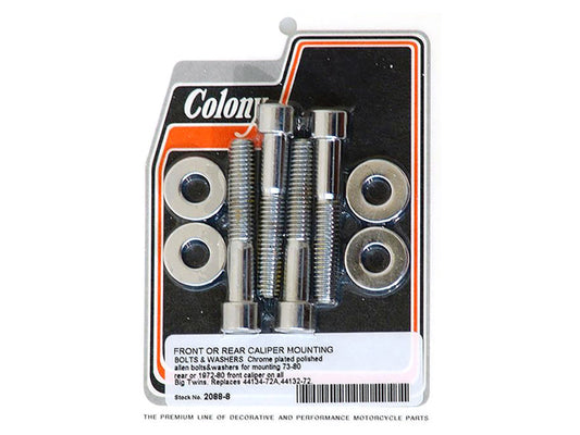 Allen Head Caliper Mount Bolt & Washer Kit – Chrome. Fits Front on Big Twin 1972-1980 & Rear on Big Twin 1973-1980.