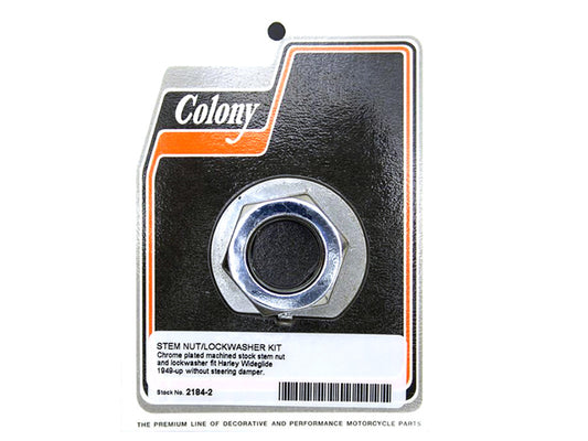 Stem Nut & Lock Washer – Chrome. Fits Wide Glide 1949up.
