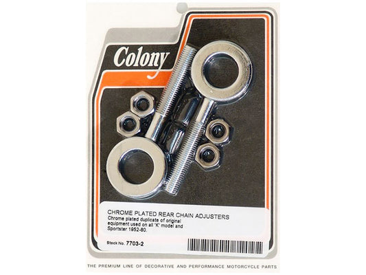 Rear Axle Adjusting Kit – Chrome. Fits Sportster 1952-1980.