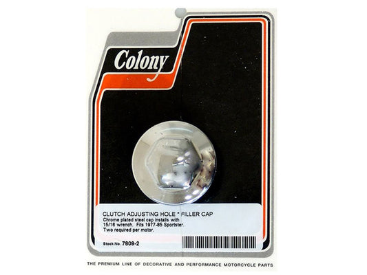 Primary Filler Cap and Clutch Adjusting Hole Cap – Chrome. Fits Sportster 1977-1985