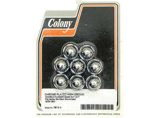 Acorn Cylinder Base Nuts – Chrome. Fits Shovels 1978-1984.