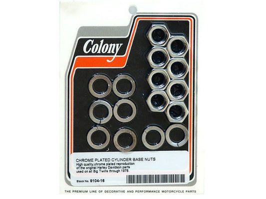 Cylinder Base Nuts – Chrome. Fits Big Twin 1930-1978.
