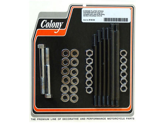 Stock Motor Case Stud, Bolt & Nut Kit – Chrome. Fits Shovel 1970-1978.