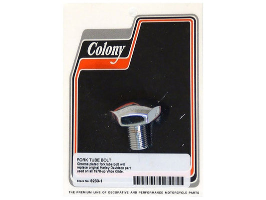 Fork Tube Bolt – Chrome. Fits Big Twin 1978-2017 with Wide Glide Front End.