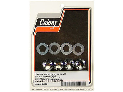 Cap Style Rocker Shaft Nuts – Chrome. Fits Big Twin 1966-1984 & Sportster 1957-1985.