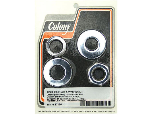 Rear Axle Nut & Washer Kit – Chrome. Fits Big Twins 1973up & Sportster 1979up