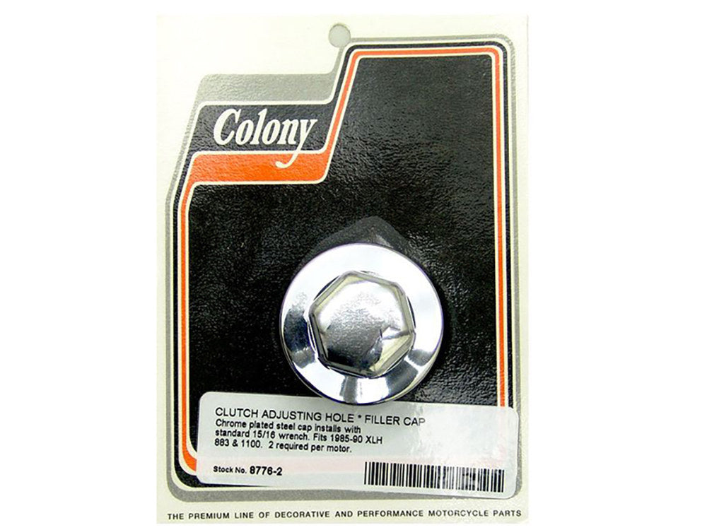 Primary Filler Cap and Clutch Adjusting Hole Cap – Chrome. Fits XLH 1985-1990.