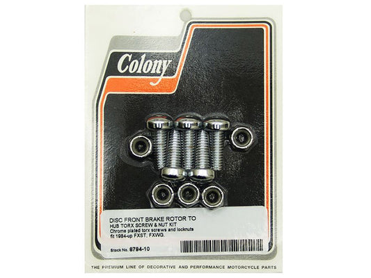 Front Disc Rotor Bolts with Nyloc Nuts – Chrome. Fits H-D Big Twin 1984up & Sportster 1984-2021.