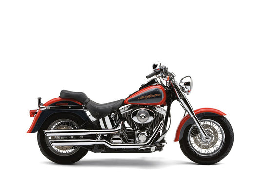 Slash Cut Mufflers – Chrome. Suits Softail Standard and Heritage Classic 2000-2006.