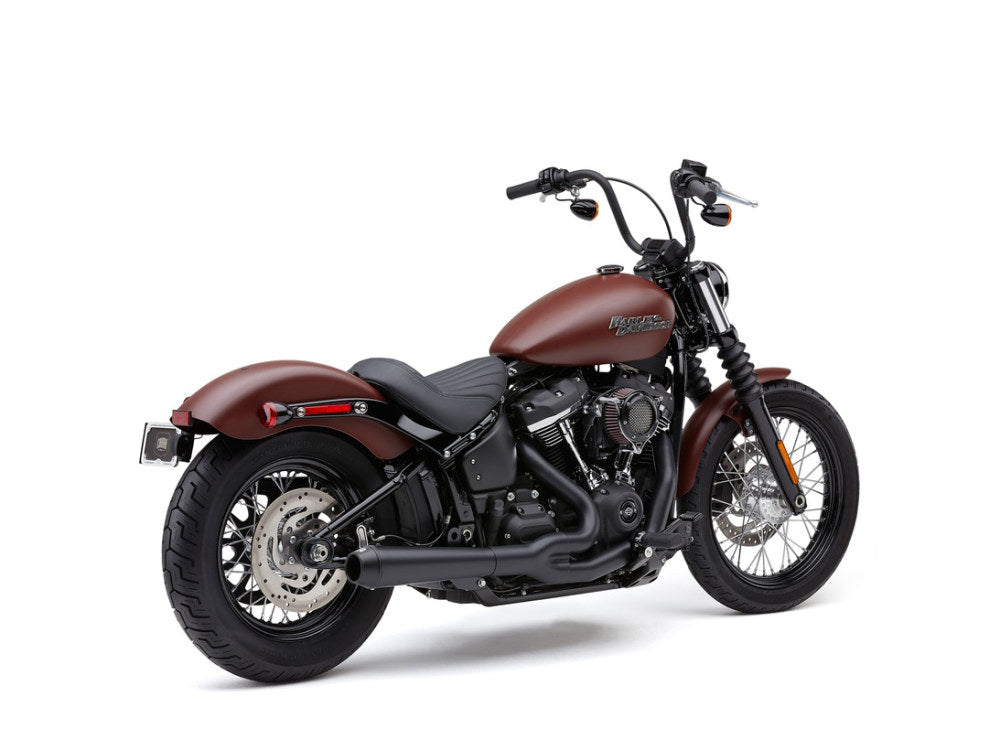 El Diablo 2-into-1 Exhaust – Black with Black End Cap. Fits Deluxe, Softail Slim, Street Bob & Low Rider 2018up & Standard 2020up.