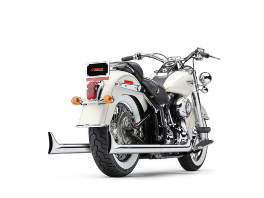 Bad Hombre True Dual Exhaust – Chrome with Chrome Classic Fishtail Tips. Fits Softail 1997-2006.